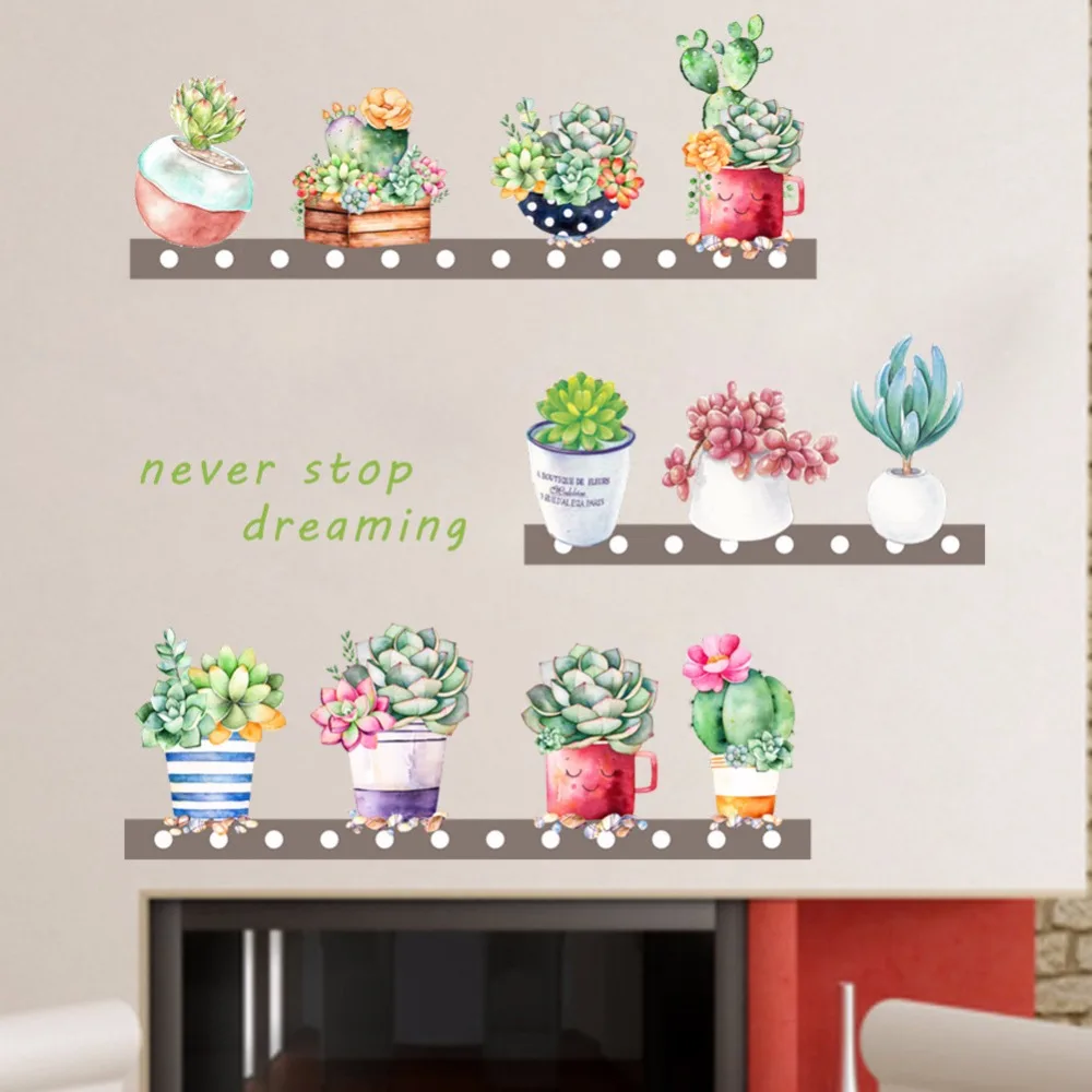 

% Succulents Cactus Pot Plant flowers DIY Wall Sticker Living room Nursery Sofa Background Wall Mural Art Vinyl Removable Poster