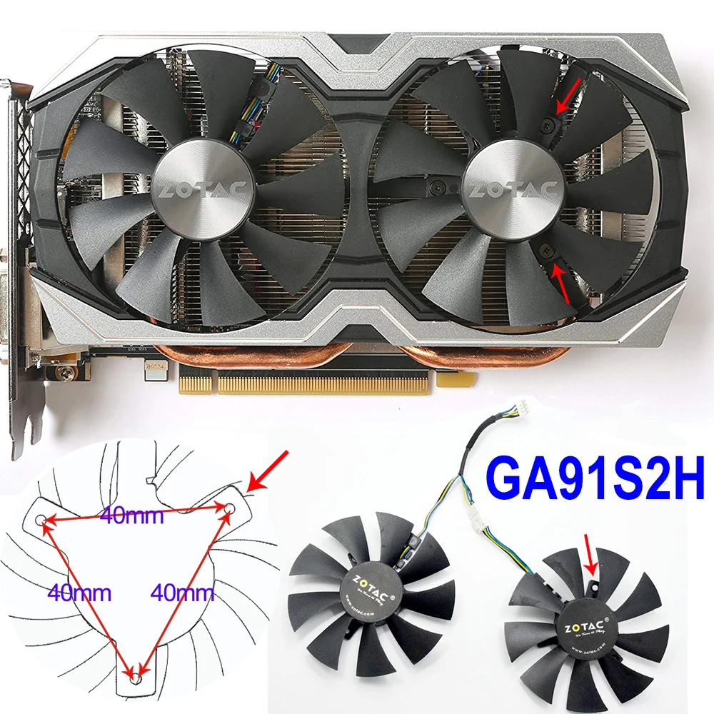 Новая 85 мм GA91S2H GFY09010E12SPA 4PIN кулер вентилятор заменить для ZOTAC GeForce GTX 1060 AMP Edition GTX 1070 мини графическая плата, вентиляторы