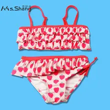 Ms. Shang/ г., комплект бикини для маленьких девочек, детский купальник с оборками, с принтом клубники, для детей от 3 до 10 лет, детский купальный костюм для девочек