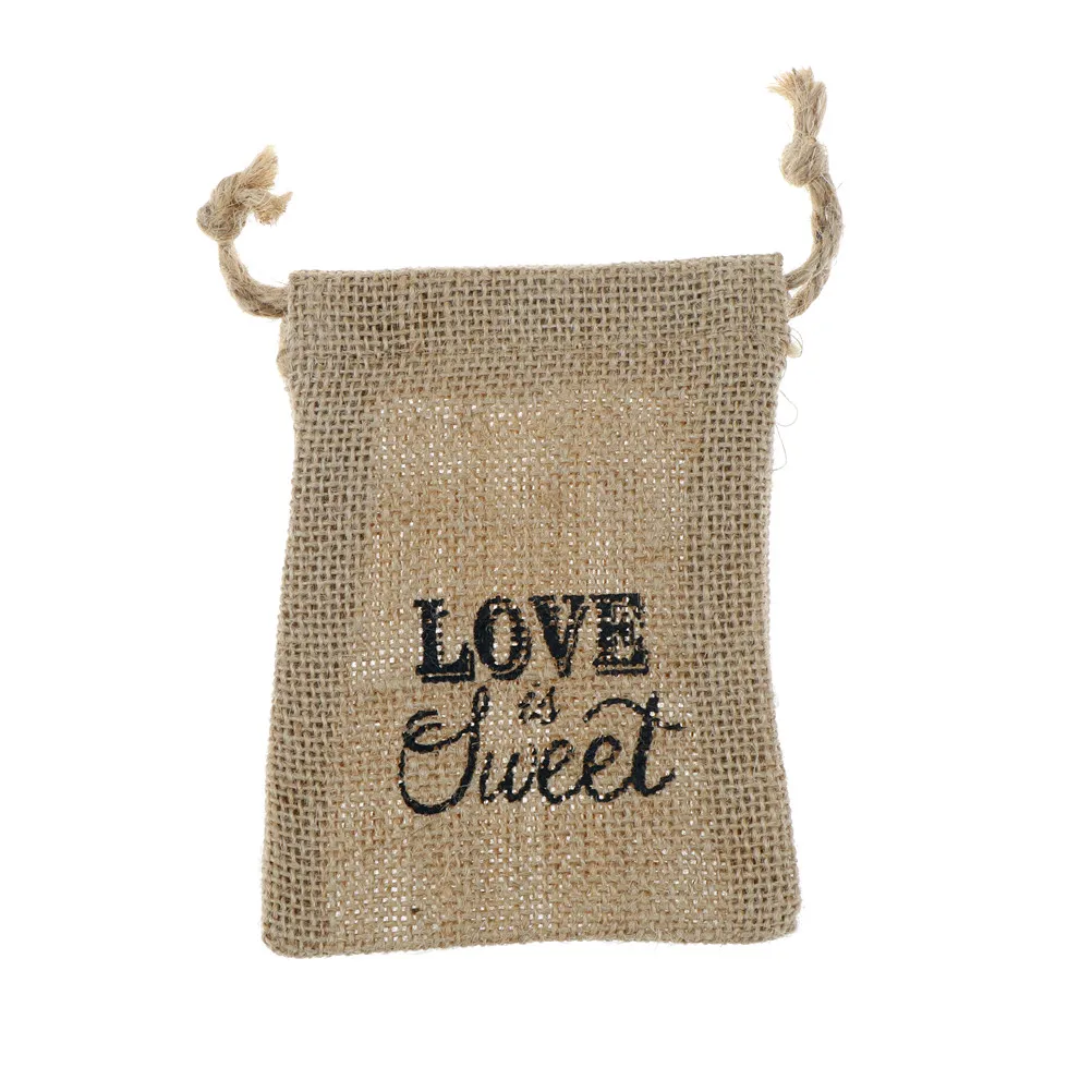 1PCS Love Is Sweet Printed Burlap Bags 10.5x14.5cm Wedding Return Favor Gifts Wedding Burlap packing Bags For Party