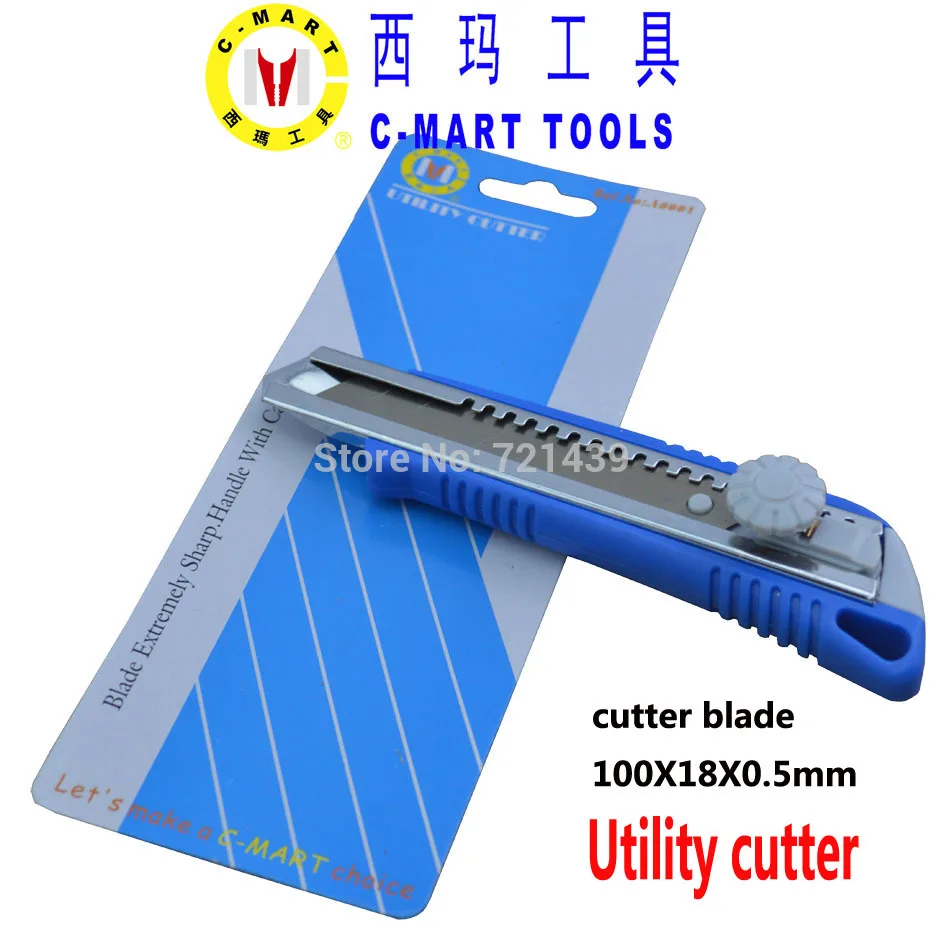 

C-mart tools Quick-Change Box Cutter Knife Plastic Utility Knife with High Carbon Steel Retractable Spare Blades A0001