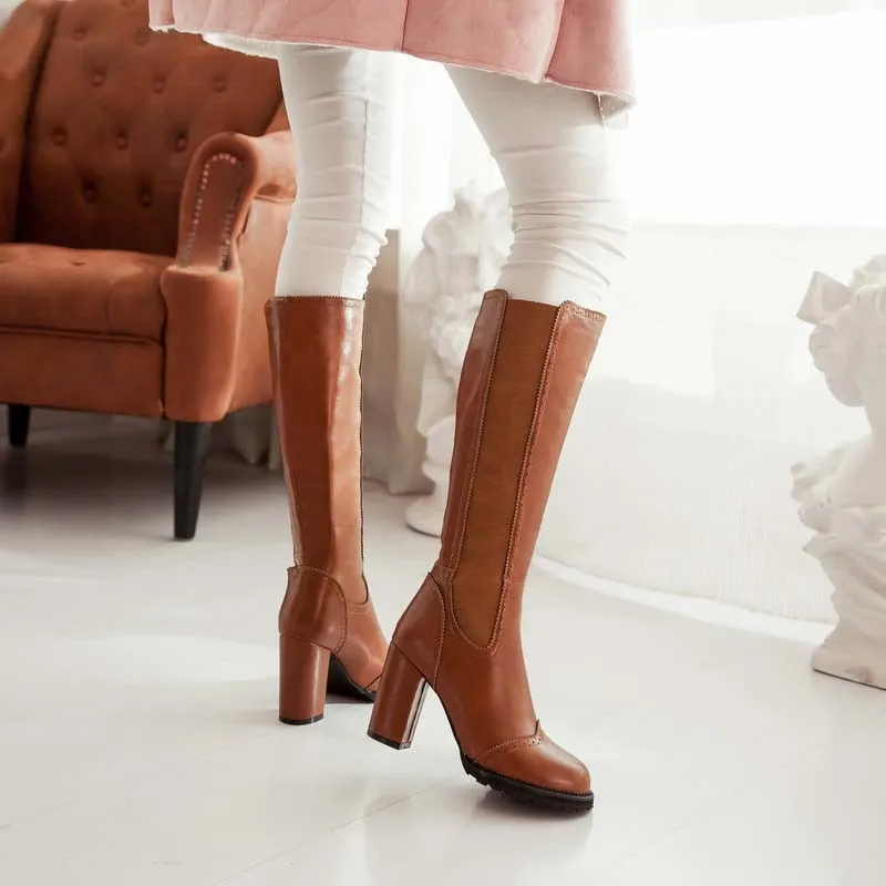 ENMAYLA/Сапоги до колена новые высокие сапоги на квадратном каблуке с круглым носком и пряжкой большие размеры, зимние высокие сапоги из мягкой кожи женские сапоги на платформе
