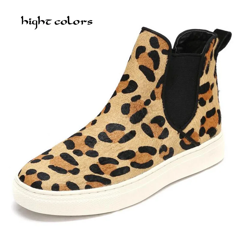 

2018 Spring/Autumn Women Comfortable Slip On Wedge Ankle Boots Platform Heels Fashion Leopard Horsehair Ladies Short Shoes 8808
