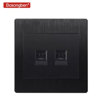 

Bcsongben 2 Gang pop Weak electricity class wall Black wire drawing process pc panel Two Telephone socket outlet S1-2DH-H