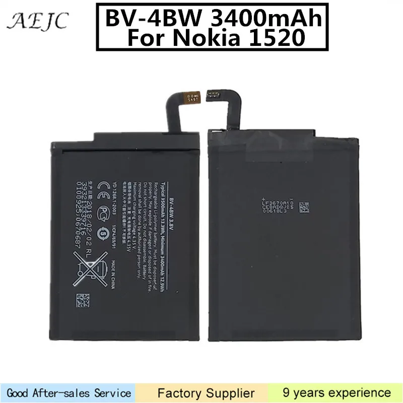 

BV-4BW 3400mAh For Nokia Lumia 1520 Battery Replacement BV 4BW For Nokia 1520 Bateria