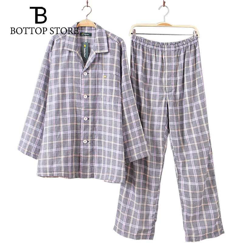 Новый Для мужчин s пижамный комплект Топ и штаны хлопковые пижамы Домашняя одежда Для мужчин домашний костюм мужской пижамы набор плед Для