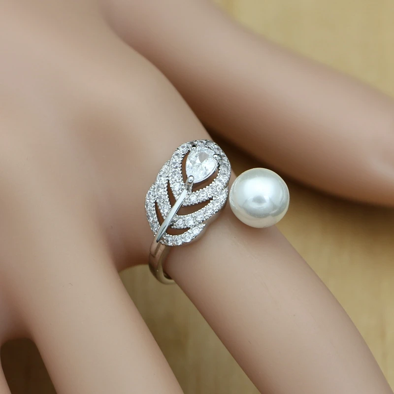Freshwater Pearl Leaves 925 Silver Jewelry Sets Wedding Decoration For Women Earrings With Stone PendantRingNecklace Set (7)