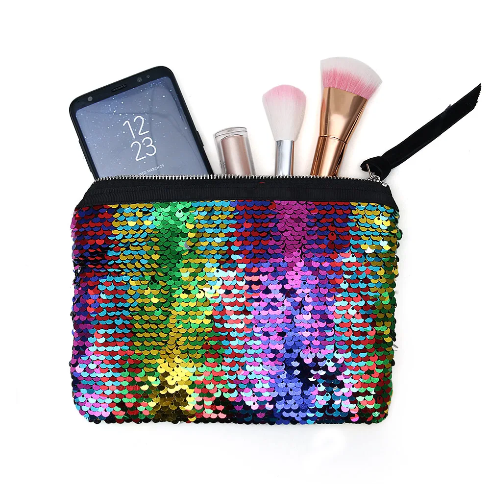Reversible Sequins Cosmetic Bags MultiColor Shine Women Makeup Cases