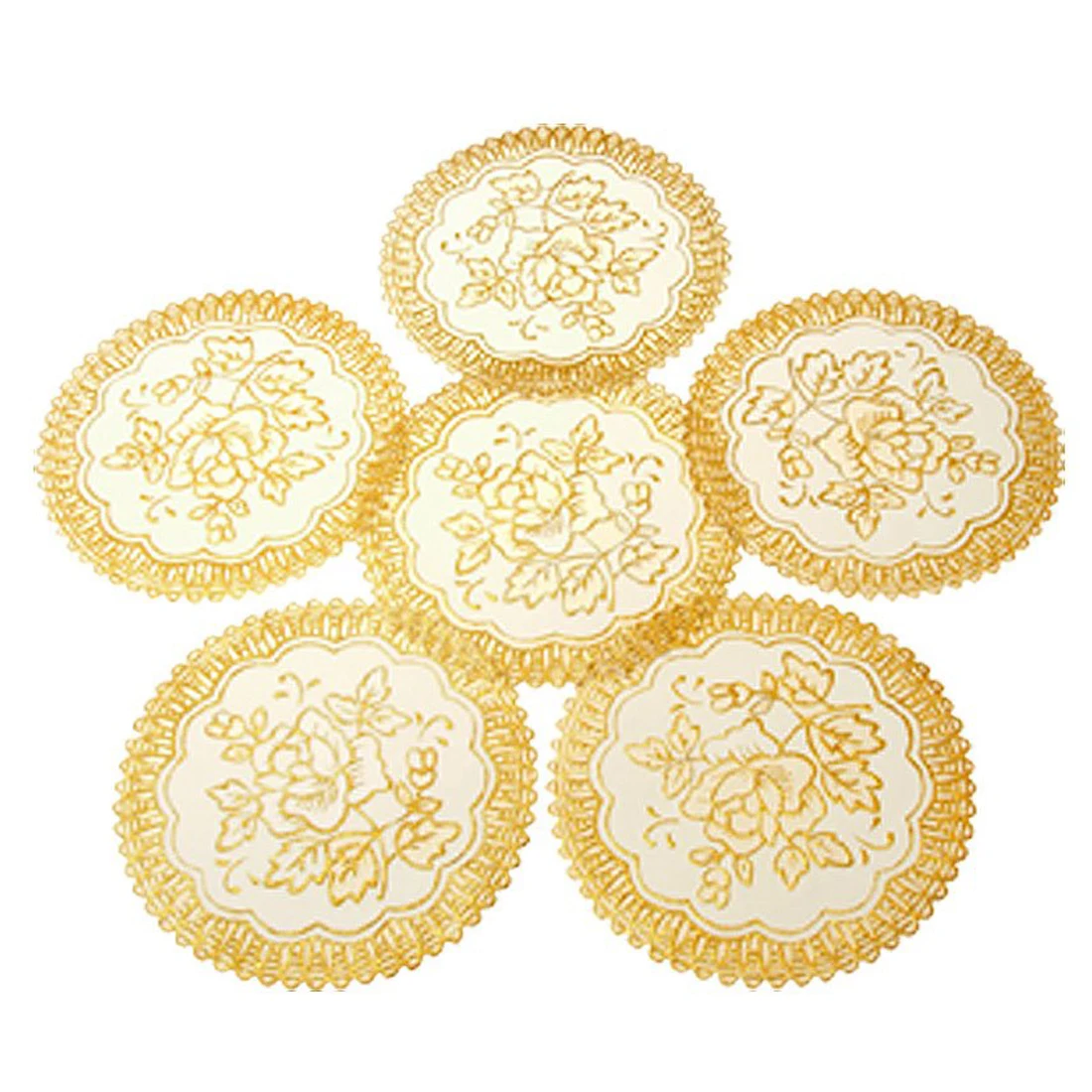 

6 Exquisite Gold-tone Flower Dinning Table COASTERS SET