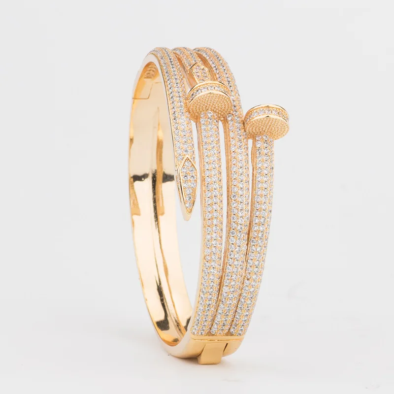 Hot Selling Fashion First Jewelry Korean Trend Joker Simple Zircon Double Band Bracelet with Nails