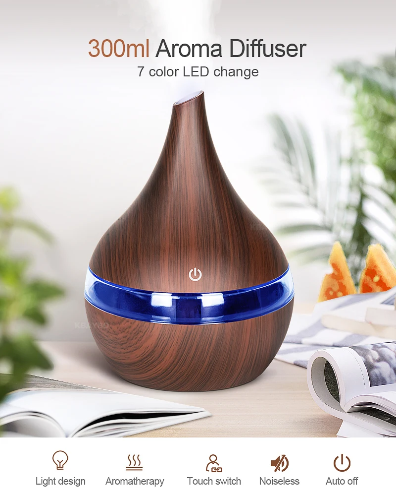 

300ml USB Electric Aroma air diffuser wood Ultrasonic air humidifier Essential oil Aromatherapy cool mist maker for home H