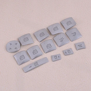 

DWCX 14pcs Car Door Window Lift Switch Button Trim Cover Silver Auto ABS Fit For Mercedes Benz A B E Class GLK GLA CLA GLE ML GL