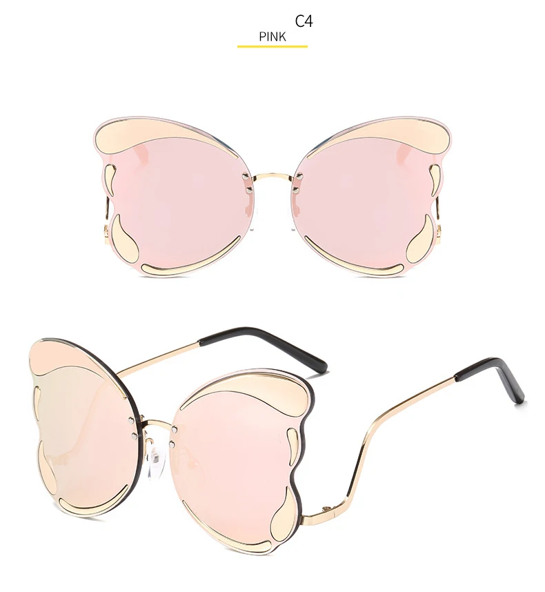 Модные солнцезащитные очки с бабочкой, женские роскошные негабаритные дизайнерские солнцезащитные очки с градиентом, высококачественные солнцезащитные очки без оправы с океанскими линзами