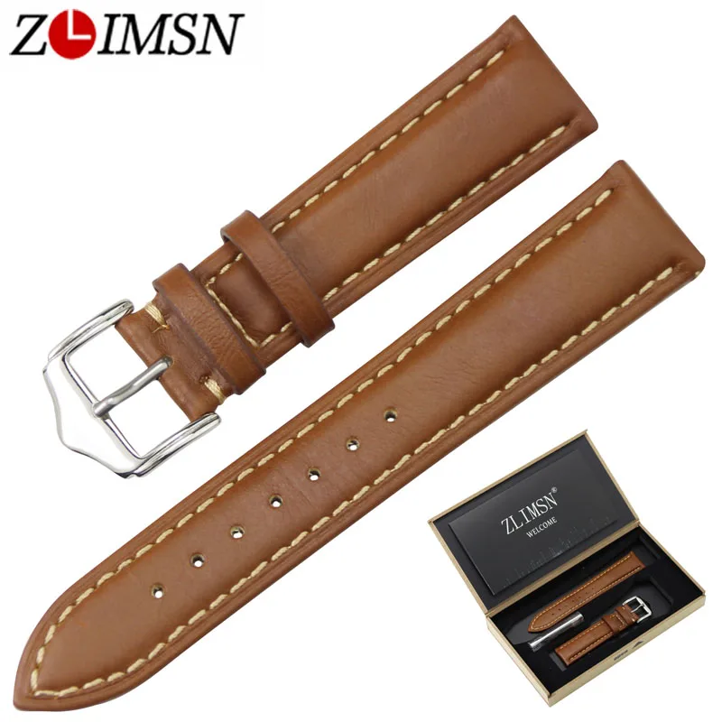

ZLIMSN Men Genuine Leather Watch Bands Straps Suitable for Panerai Replacement Belt 20mm Watchbands Stainless Steel Pin Buckle