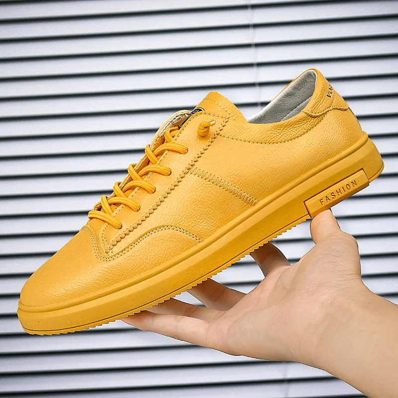 

Spring/Autumn Men Casual Shoes Outdoor Flats Shoes Mens Brand Designer Mens Lace Up Sneakers Yellow Beige Fashion Pu Shoes Man