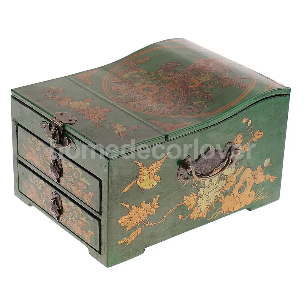 Vintage Wooden Dresser 2 Drawer 1 Mirror for Jewelry Storage Case Box Yellow