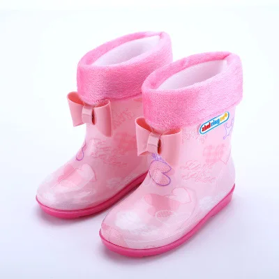 С бантом; резиновые сапоги для дождливой погоды для девочек обувь для дождя для одежда для малышей для мальчиков и девочек; сапоги для дождливой погоды, Детская Водонепроницаемый детская обувь для девочек; кроссовки - Цвет: pink heart cotton