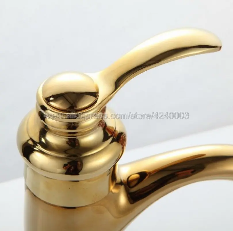 Polished Golden Bathroom Faucet Deck Mounted Basin Mixer Faucet Chrome Sink Tap Vanity Hot Cold Water Faucet Kgf059