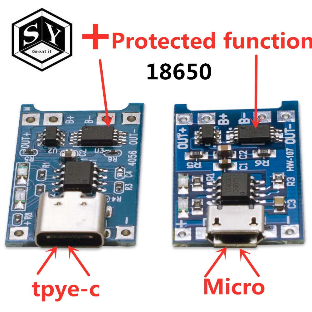 1 шт это здорово 5 V 1A Micro USB 18650 type-c литиевых Батарея зарядки доска Зарядное устройство Модуль + защита двойной функции TP4056 18650