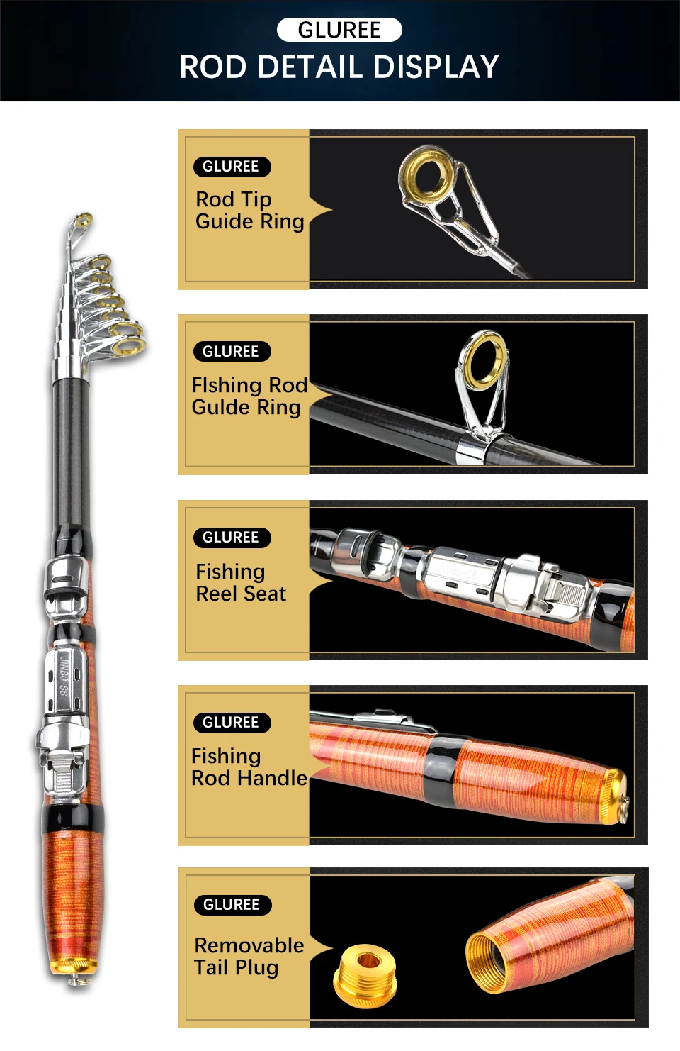 GLUREE 99% Carbon Mini Portable Telescopic Fishing Rod 1.2M 1.5M 1.8M 2.1M Spinning Fishing Tackle Ultra Short Sea Rod Hand Pole (18)
