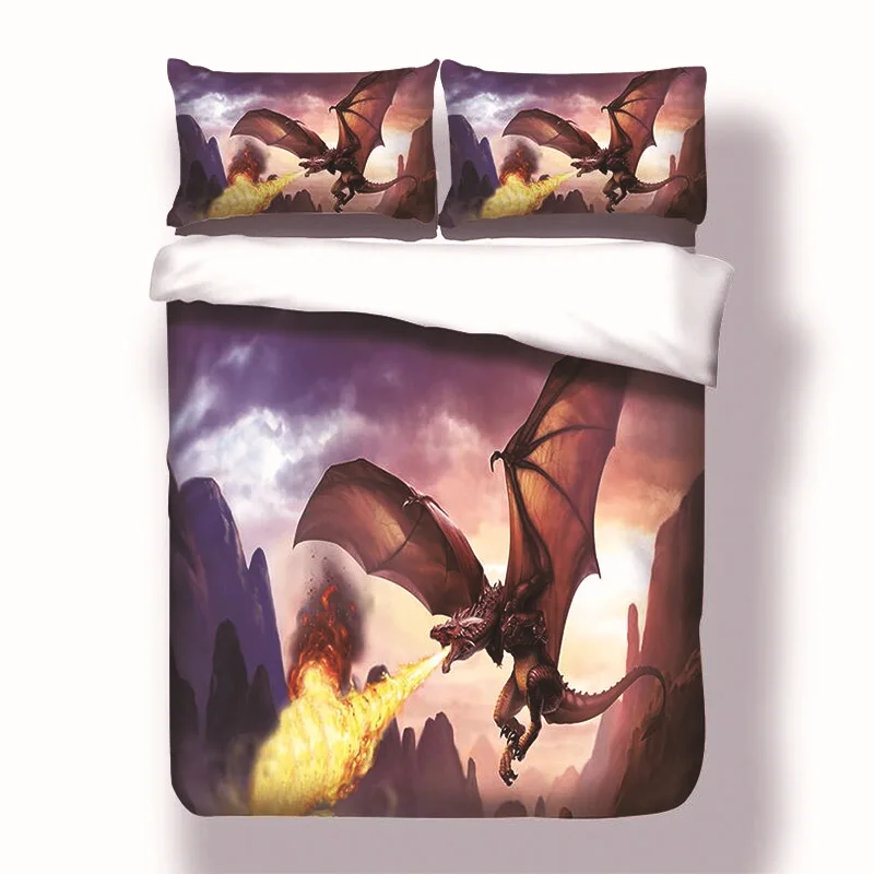 

Fire Dragon with Wings Bedding Set King Colorful Elephant Duvet Cover Red Home Textiles Luxury Microfiber Bedclothes 3D Animal