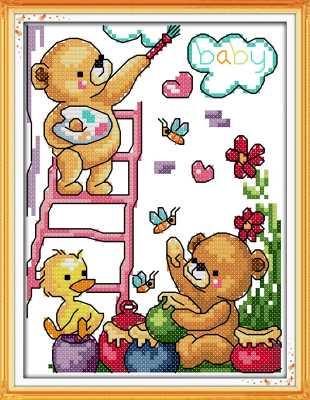 

Happy painting, counted printed on fabric DMC 14CT 11CT Cross Stitch kits,embroidery needlework Sets Home Decor