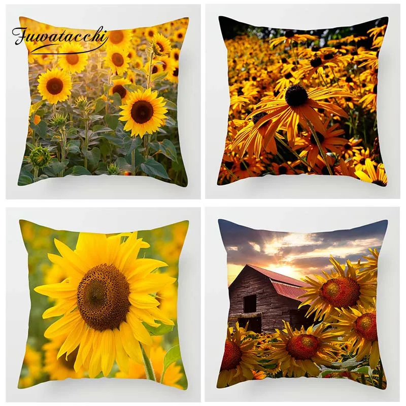 

Fuwatacchi Golden Sunflowers Cushion Cover SunFlower in The Sunshine Throw Pillow Cover Colorful Floral Pillowcases For Sofa