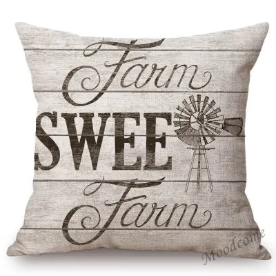 Nordic Farm Animals Sweet Farm Life Rule Principle Letter Art Sofa Throw Pillow Case Retro Cotton Linen Car Pillow Cushion Cover