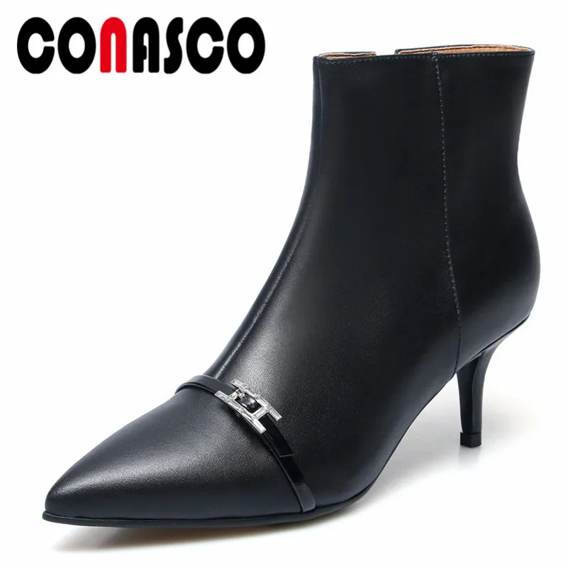 

CONASCO Women Ankle Boots Sexy Pointed Toe Autumn Winter Martin Shoes Woman High Heels Buckles Prom Pumps Ladies Office Pumps