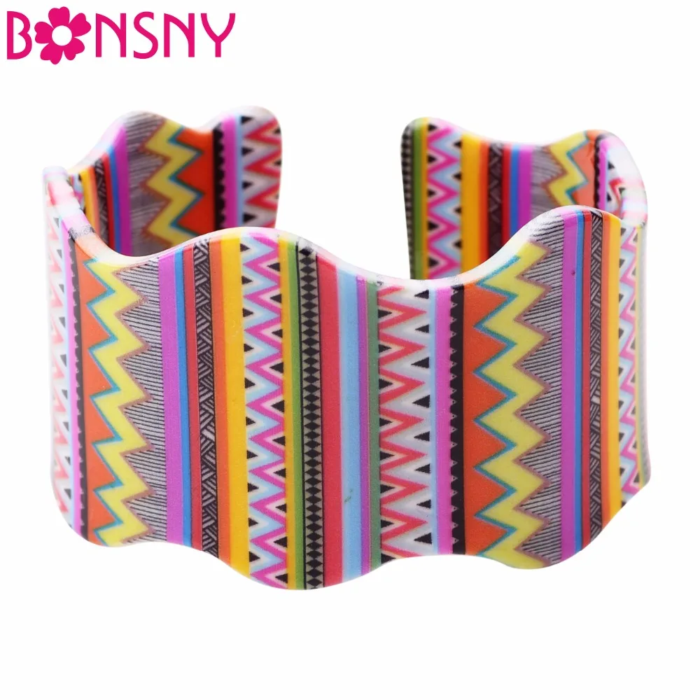 Bonsny Acrylic Unique Stripe Pattern Love Bangles For Women New 2017 Fashion Jewelry Charm Bracelets Accessories Bijoux Gifts | Украшения и