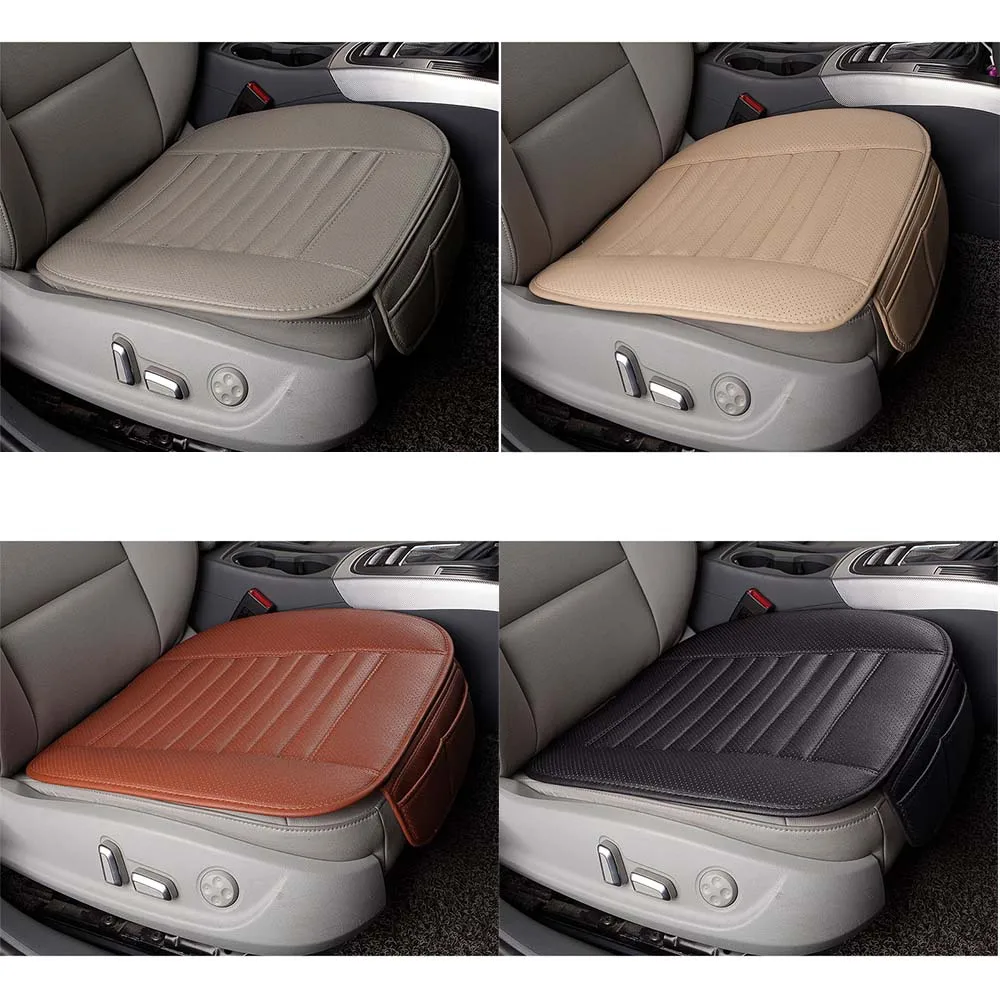 Comprar Funda de asiento delantero de coche Universal cojín de cuero PU alfombrilla para Auto silla cojín de asiento antideslizante No se decolora accesorios de Auto