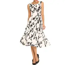 2019 New Yfashion Women Floral Vintage Style Sleeveless Round Neck Flower Print Dress vintage style flower print swing dress