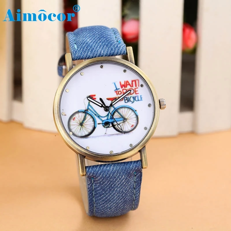 

2017 Newly Designed Relogio Feminino Clock Women Fashion Denim Leather Strap Watches Bicycle Pattern Gift Hot Dropship 627