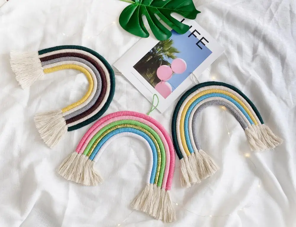 

ins hand-woven rainbow children's room decoration 6 wisp braided wall hangings baby gift baby crib mobile canopy hangings