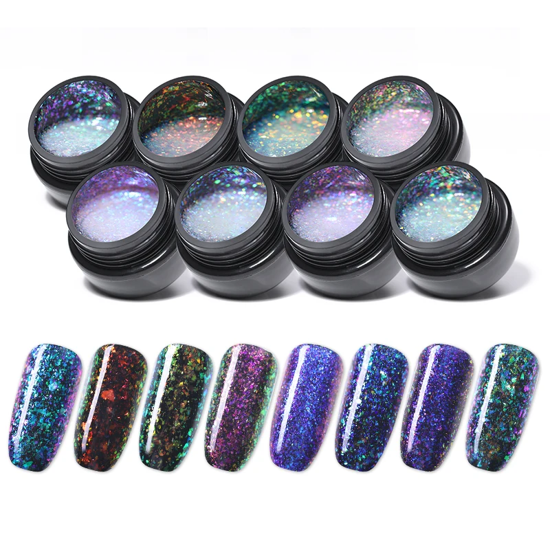 

NICOLE DIARY 5ml Chameleon Flakies Nail Gel Polish Lacquer 8 Colors for Nail Gel Soak Off UV Lamp Manicure Nail Gel Varnish