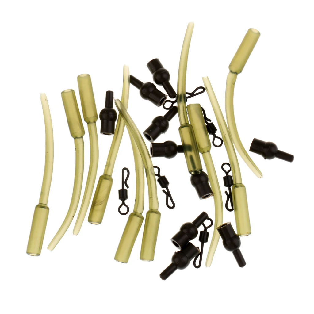 30Pcs/set Grass Green Crimp Protectors, Lure Rigs, Chod Rig Sleeves with Quick Change Swivels Carp Fishing Terminal Tackle