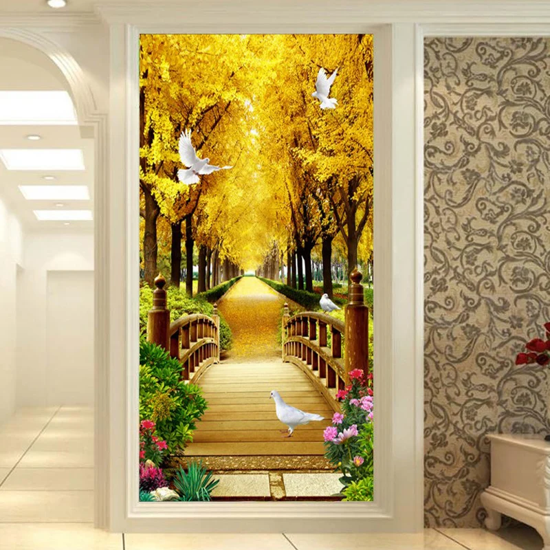 

5D DIY Full Diamond Painting Cross Stitch Kit Vertical Golden Tree Bird Diamond Embroidery Home Decoration Large Landscape