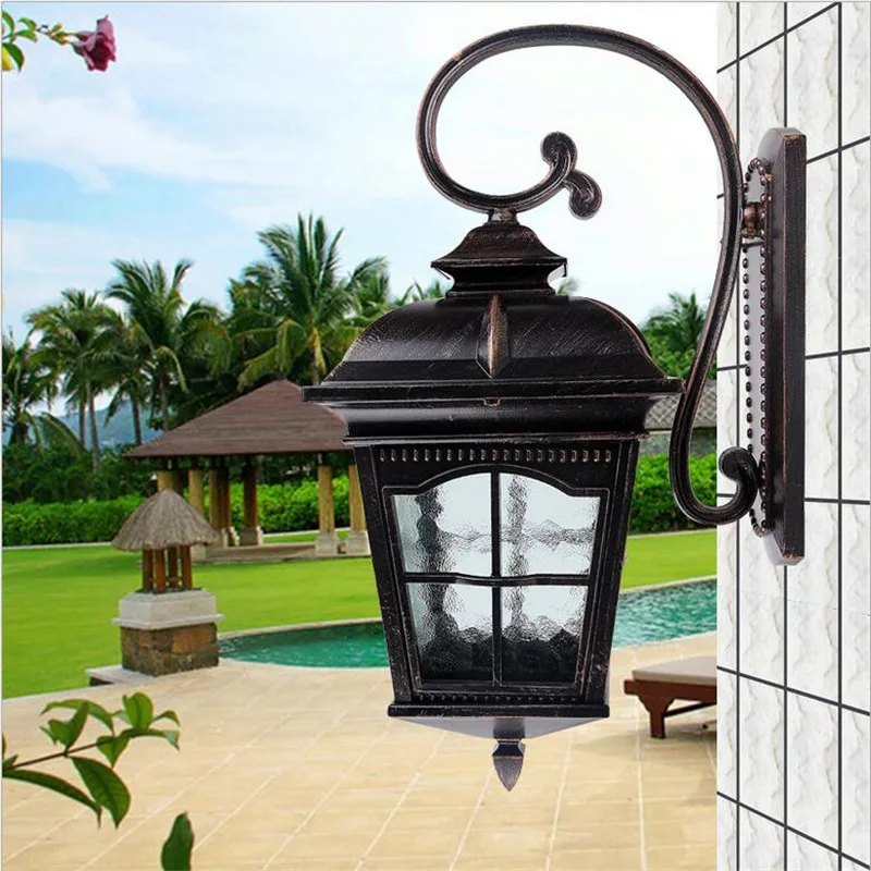 NIEUWE High End Cottage Europa Waterdichte H 54 cm Ijzer Glas E27 Outdoor Wandlamp voor Tuin Balkon Straat Veranda Licht 1437