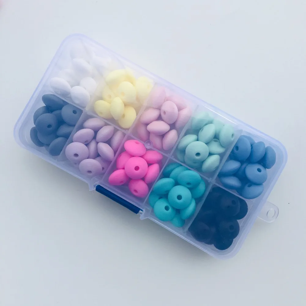 

100PCS/lot 12MM Baby silicone Lentil Beads Abacus Teether DIY Pacifier Chain Candy color Round Infant Pendent Teething Soft