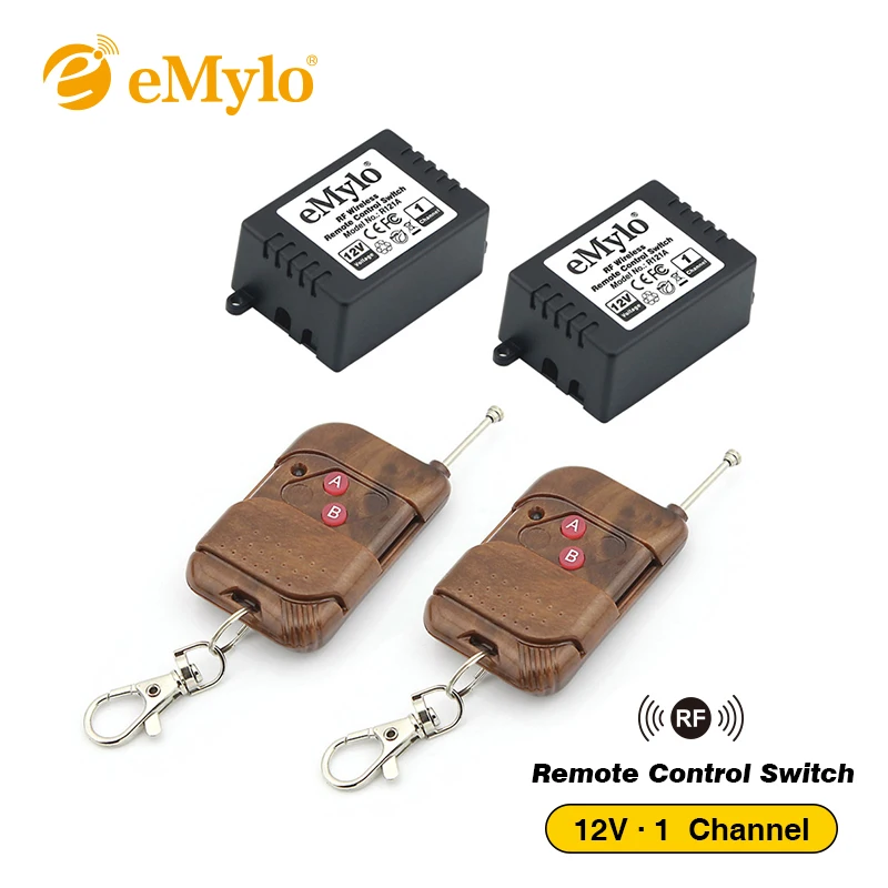 

eMylo DC 12V Smart Wireless RF 433Mhz Remote Control Light Switch Peach Wood Color Type Transmitter 2X 1 Channel Relays Receiver
