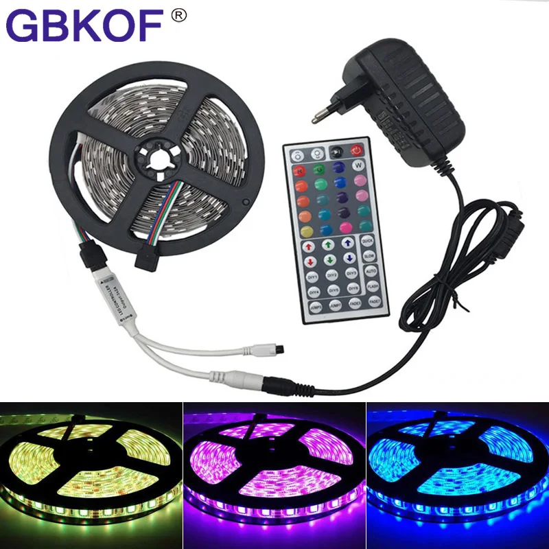 

5M Not Waterproof RGB LED Strip 5050 SMD Flexible Light Neon Lamp Tiras LED Light Garland +RGB Controller+12V 3A Power Adapter