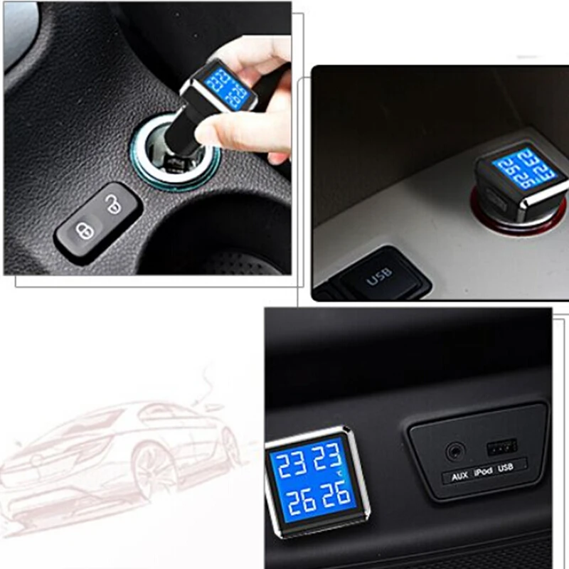 

Careud TPMS car tire pressure monitoring system with 4 external sensors PSI/BAR measurement High quality TPMS for your safety