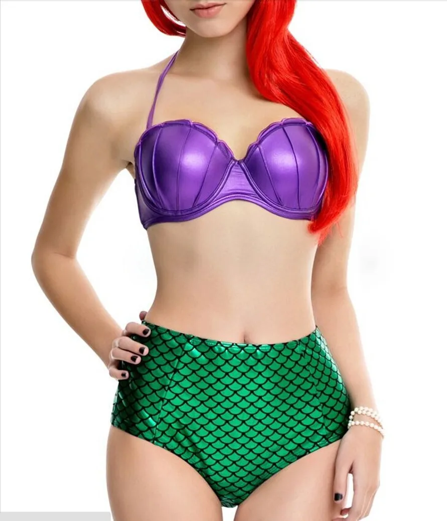 

Sexy Swimmable Wear Women Costume Cosplay Mermaid Tail 2Pics High Waist Lovely Bikini Ladies Swimming Sandy Beach Clothes Female