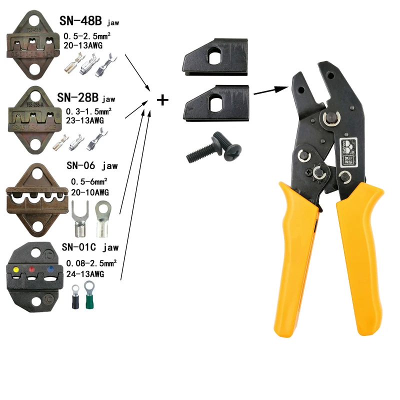 Цвета обжимные плоскогубцы челюсти(Челюсть ширина 6 мм/плоскогубцы 190 мм) для изолированных неизолированные tubular терминалы SN-02WF SN-06WF SN-16WF