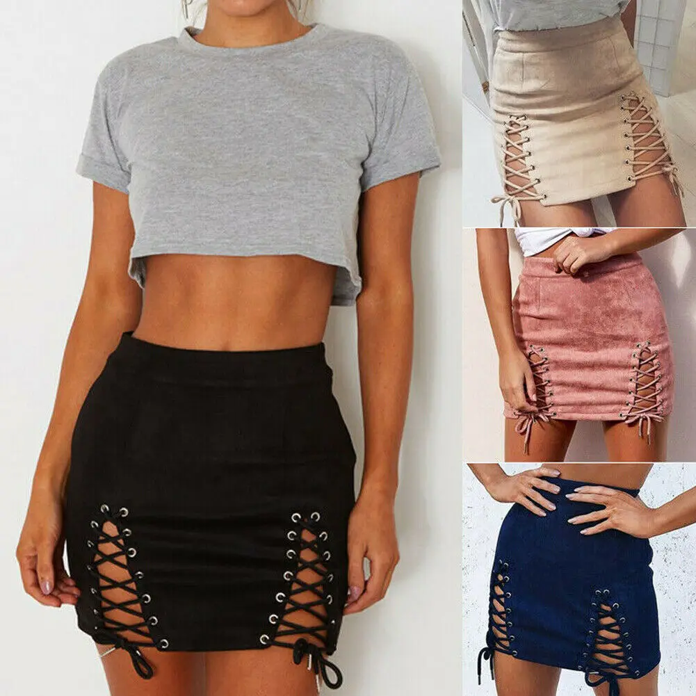 

Women's Summer Leather Suede Mini Skirt High Waist Skirts Party Beach Holiday Sexy Pencil Skirt