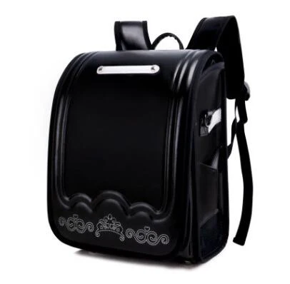Японская Детская сумка ортопедические школьные сумки Детский рюкзак для девочек и мальчиков водонепроницаемый PU рандосеру цветочный дизайн Студенческая сумка - Цвет: black