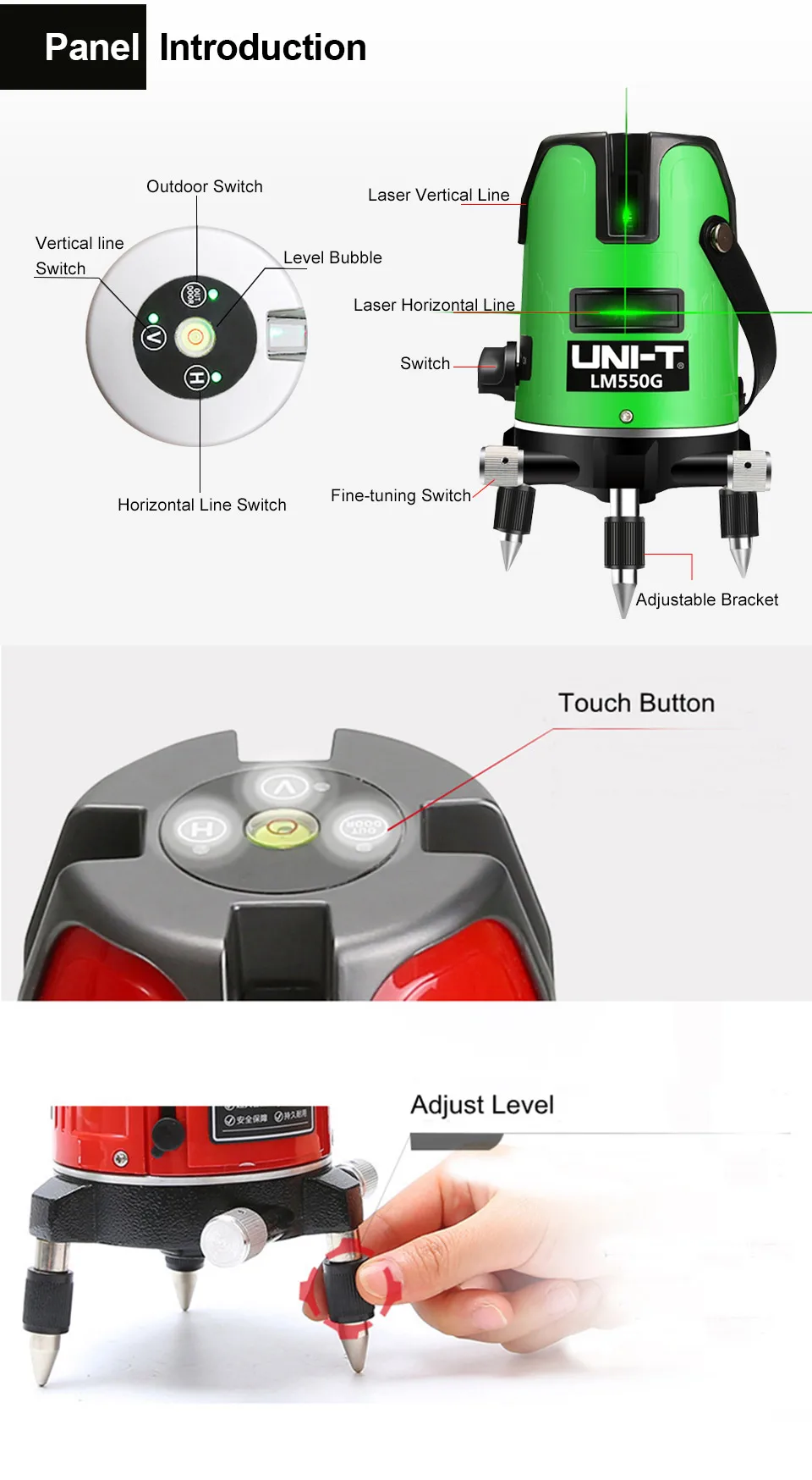 UNI-T LM520 LM530 LM550 красный и зеленый лазерный уровень 2/3/5 линии 360 градусов саморегулирующийся перекрестный лазерный уровень Красные линии лазерный уровень