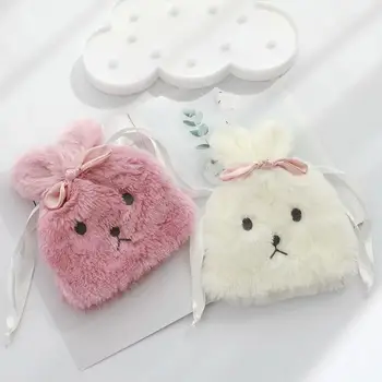 

Candice guo! cute plush toy lovely bowknot rabbit soft storage drawstring bag rope bundle pocket girl birthday Christmas gift 1p