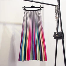 Весна новое поступление женские юбки радужные полосатые трапециевидные юбки высокий уличный Европейский стиль высокое качество юбки 4,9