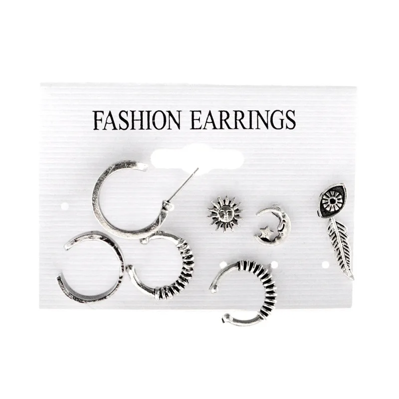 Женские серьги гвоздики Mossovy богемные в виде листьев Солнца и Луны